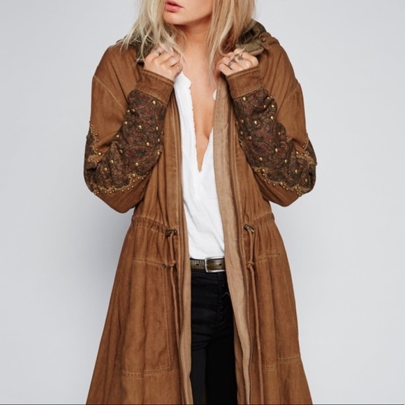 Free People Tan Parker Hooded Jacket Sz10 - Picture 2 of 16